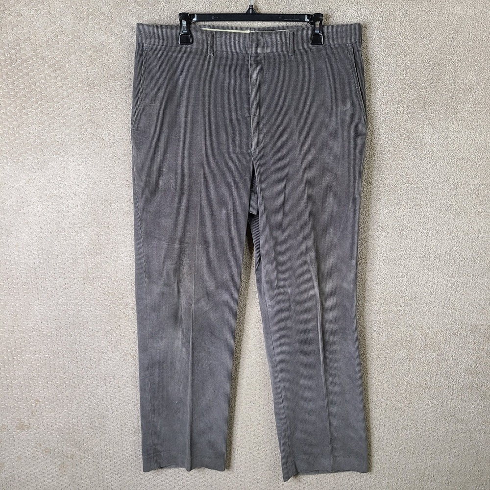 Vintage Haggar Pants Mens 36x32 Gray Corduroy Magic Stretch Cotton Blend Trouser